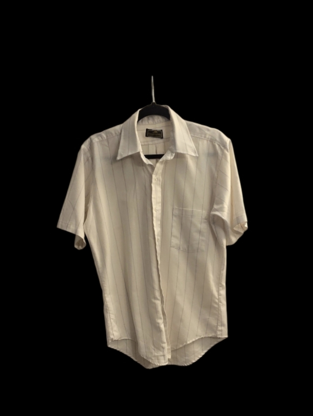 Men's Short-Sleeve Button-Down Shirt in White with Subtle Pinstripes